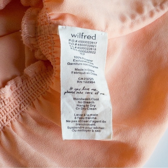 Aritzia Wilfred Peach Nude Peplum Surplice Faux Wrap Top Deep V Chiffon Size M - Picture 14 of 14